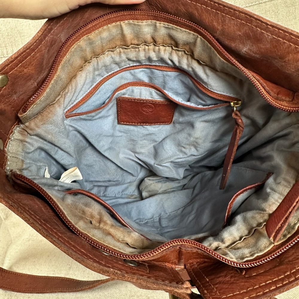 Anabaglish Brown Leather Blue White Woven Cotton Crossbody Bag Southwestern Boho - Picture 5 of 9